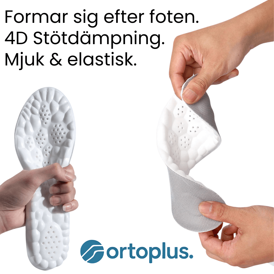 En bild som beskriver fördelarna med Skoinlägg med 4D stöddämpning